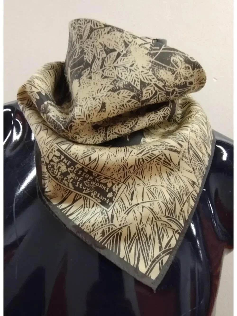 Vintage Scarf Bedford Stuyvesant WHEAT VICTORIAN EDWARDIAN Gray Tan Satin Poly